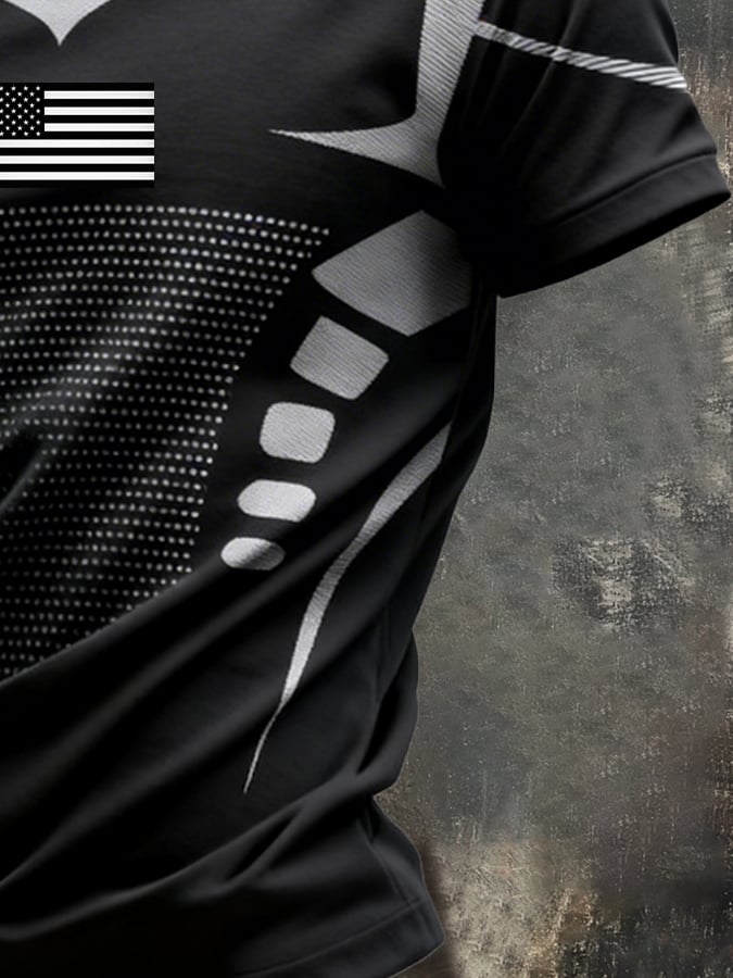 Men's Retro Slim Fit Textured Camouflage Patchwork T-Shirt