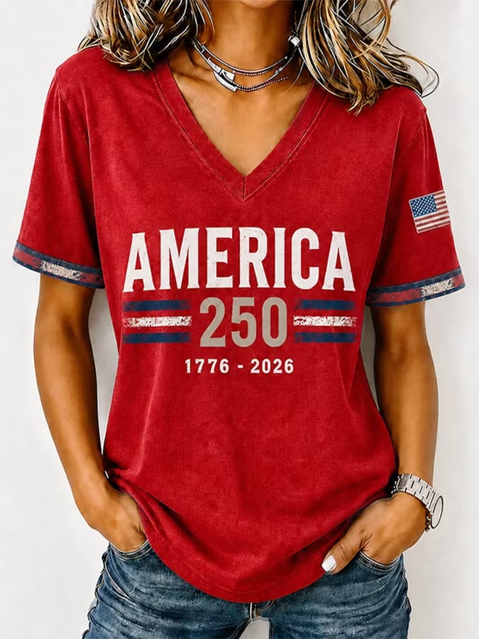 Women's Commemorating The 250th Anniversary Of The Founding Of The United States V-Neck T-Shirt