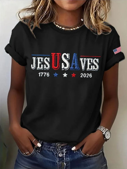Women'S Independence Day Print Short-Sleeve Top