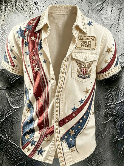Men's Casual Retro Print Short-Sleeve Shirt