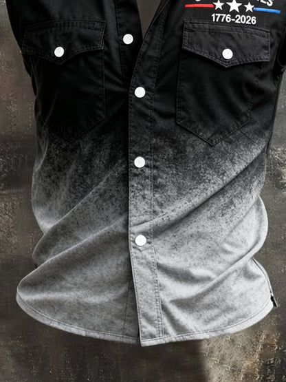 Men's Retro Patriotic Color-Block Printed Sleeveless Shirt