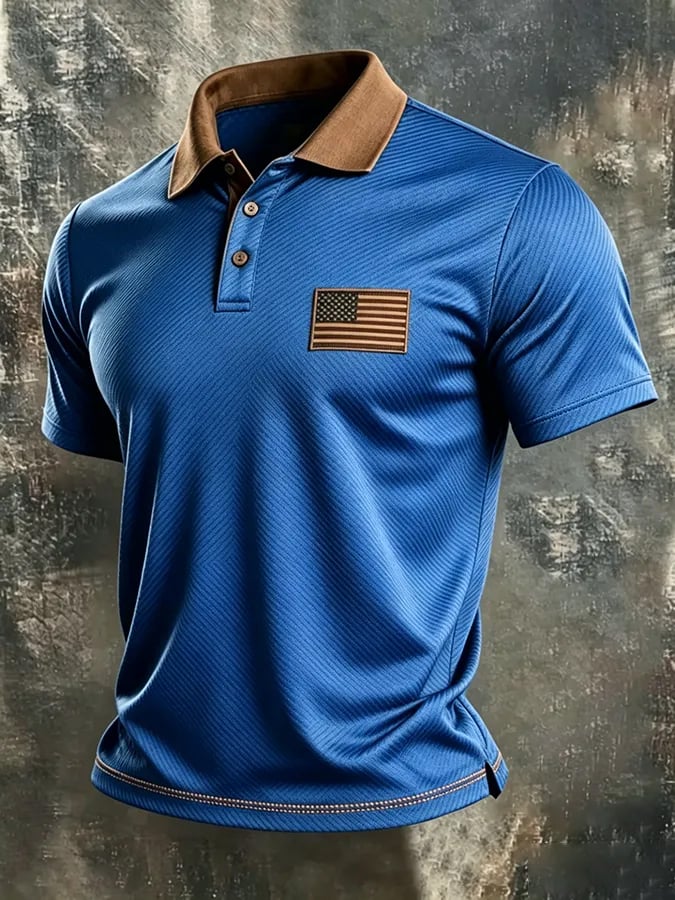 Men's Retro "Patriot" Color-Block Short-Sleeve Polo Shirt