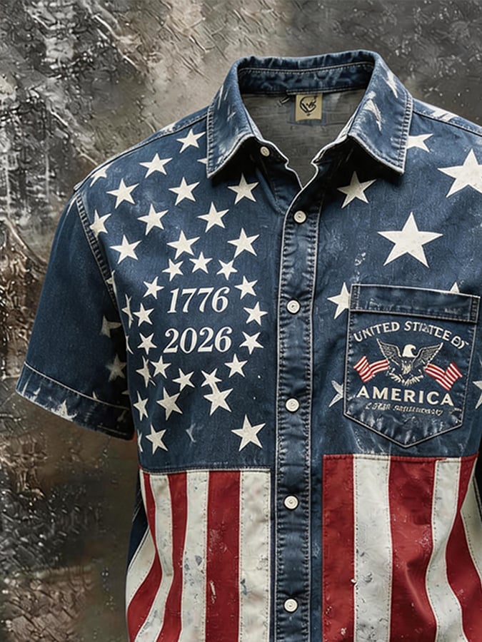 Pocket Eagle American Flag Denim Shirt