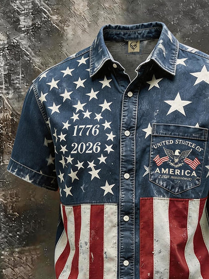 Pocket Eagle American Flag Denim Shirt