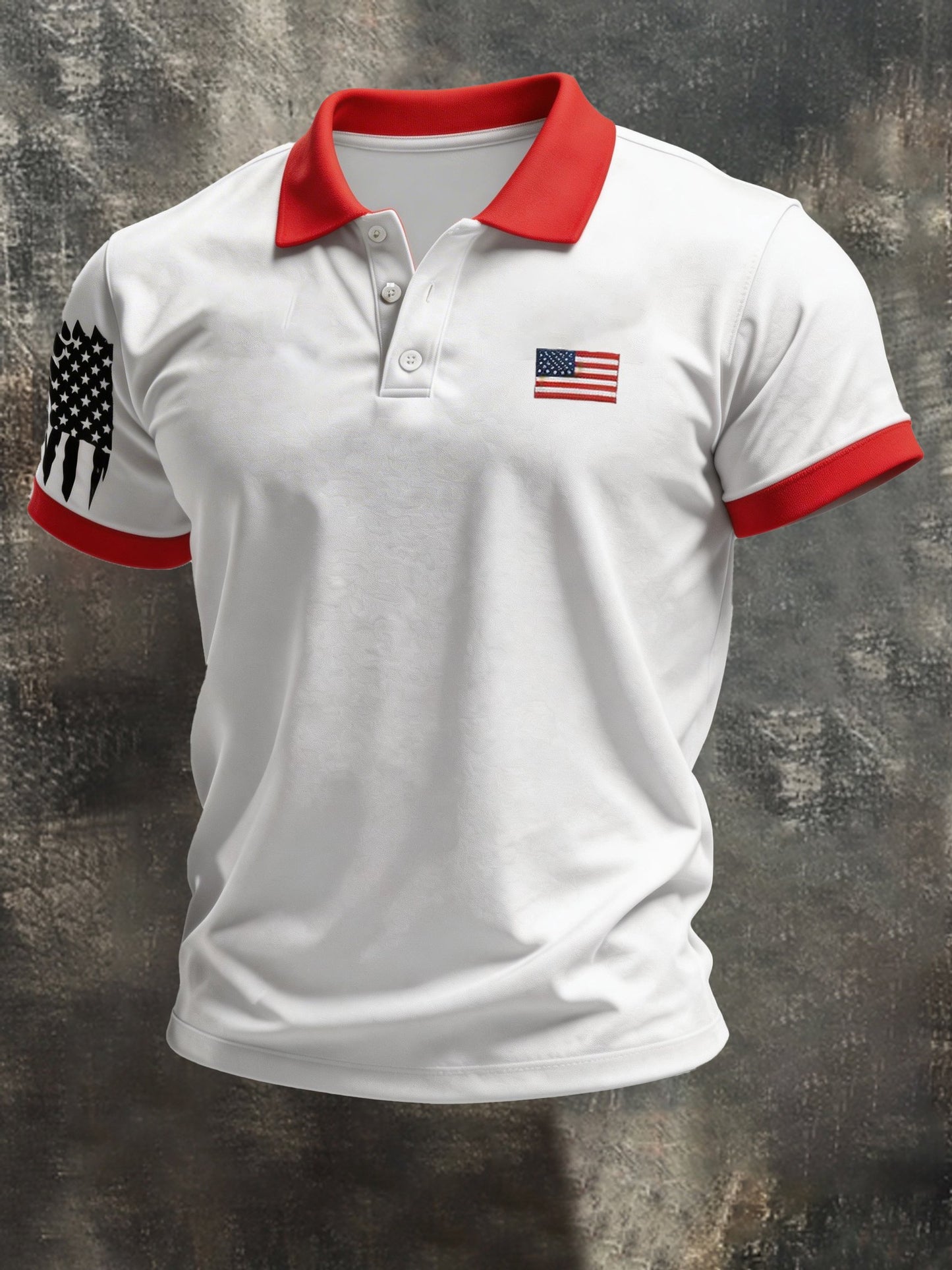 Men's Retro Patriot Color Block Polo Collar Short Sleeve