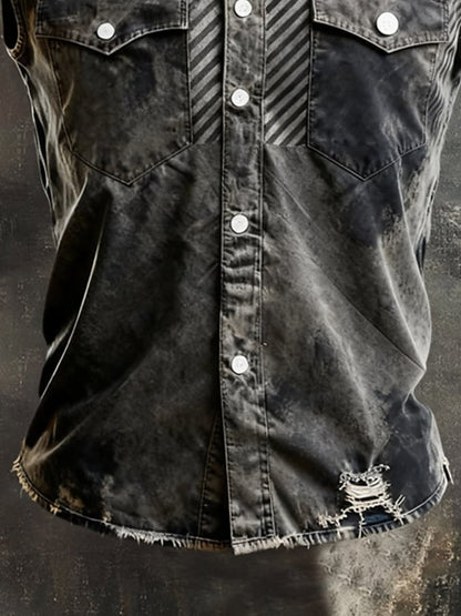 Men's Retro Patriotic Color-Block Printed Sleeveless Shirt