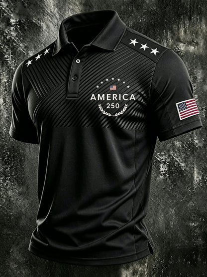 Men's American Flag Print Polo Shirt