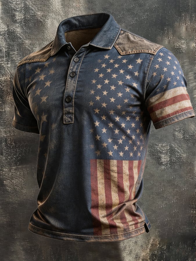 Men's Retro "Patriot" Color-Block Short-Sleeve Polo Shirt