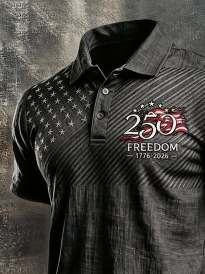 Men'S Vintage Patriotic Cotton-Linen Polo Shirt (Independence Day Style)