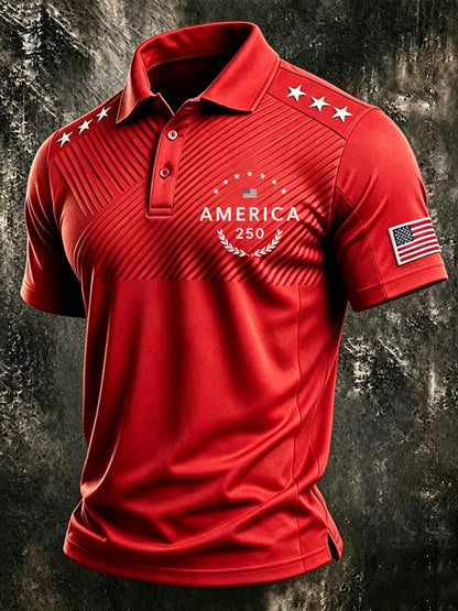 Men's American Flag Print Polo Shirt