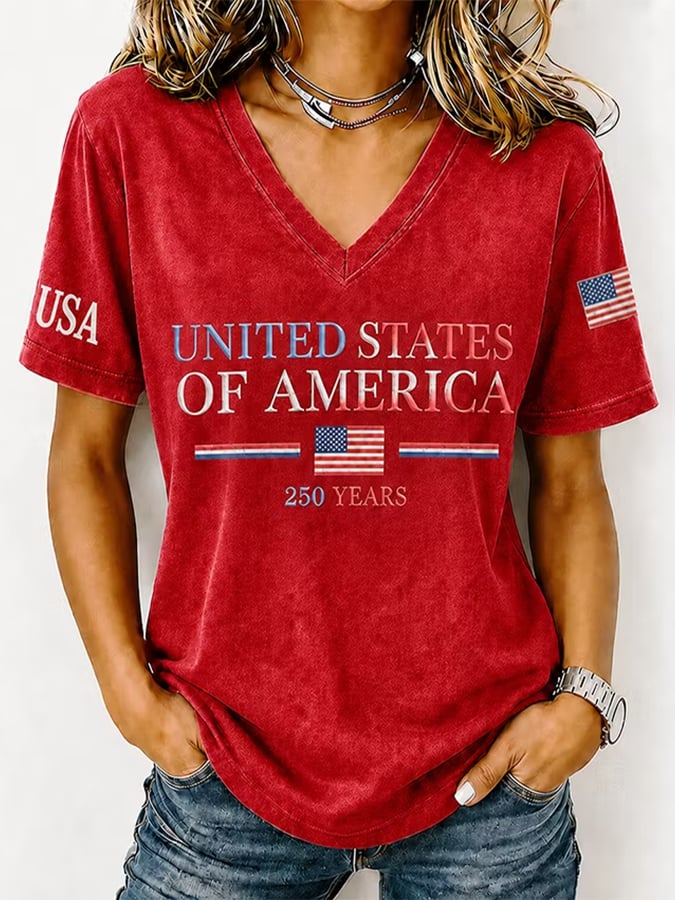 Women's Commemorating The 250th Anniversary Of The Founding Of The United States V-Neck T-Shirt