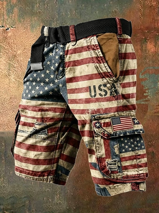 Men's Retro American 250th Anniversary Print Cargo Pants