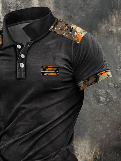 Men's Retro Patriot Camouflage Patchwork T-shirt