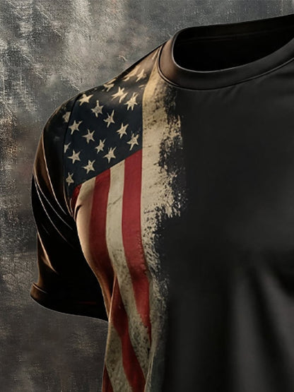Men's Retro Patriotic Color-Block Crew Neck Short-Sleeve T-Shirt