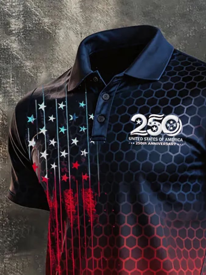 Men's Retro "Patriot" Color-Block Short-Sleeve Polo Shirt