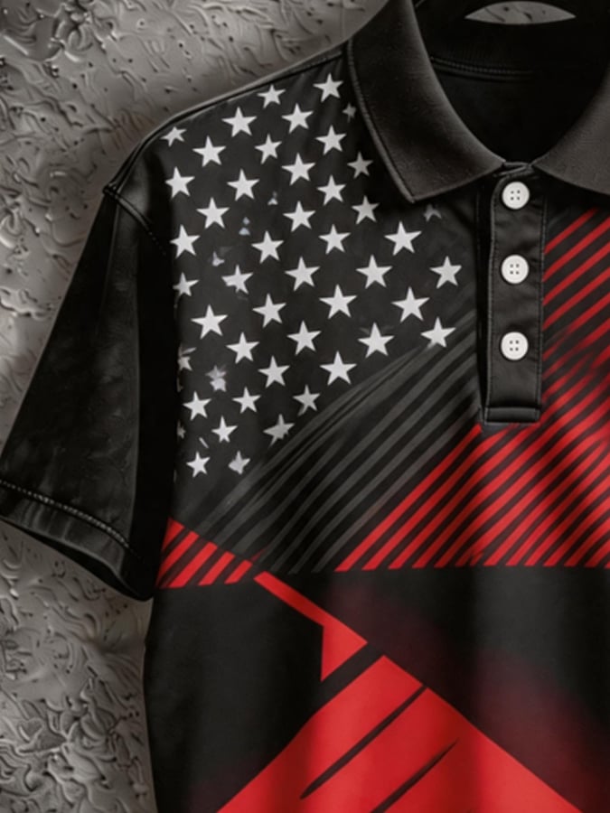 Men's Retro "Patriot" Color-Block Short-Sleeve Polo Shirt