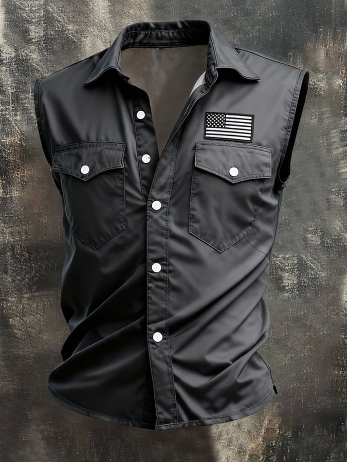 Men's Retro Patriotic Color-Block Printed Sleeveless Shirt