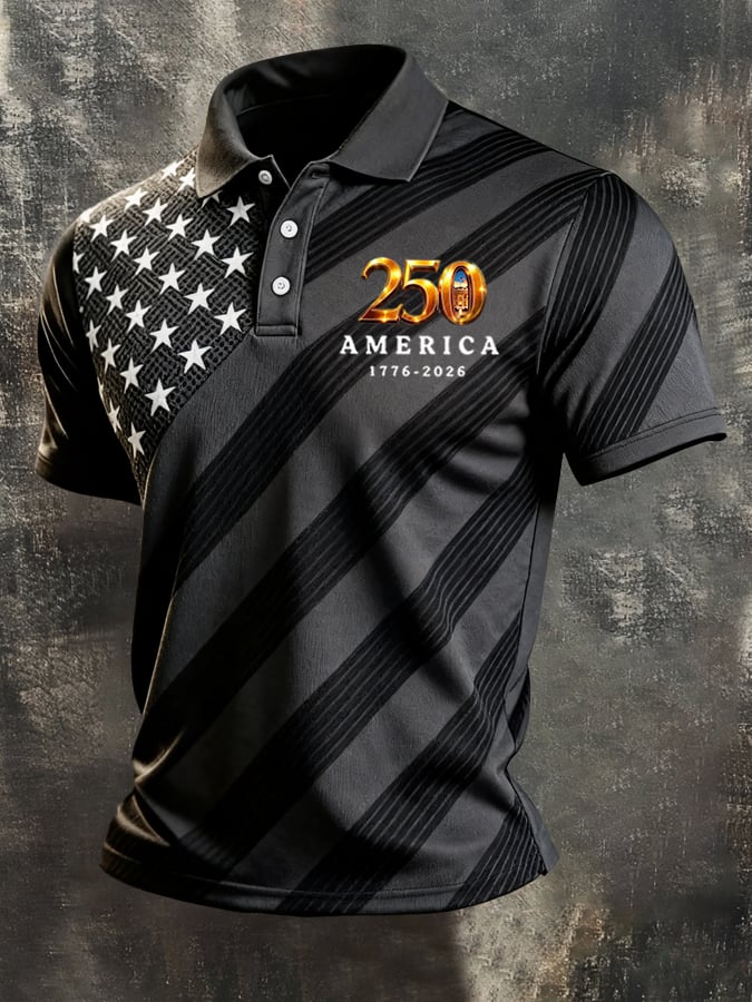 Men's Retro "Patriot" Color-Block Short-Sleeve Polo Shirt