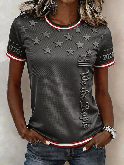 Women'S Casual Independence Day Print Top