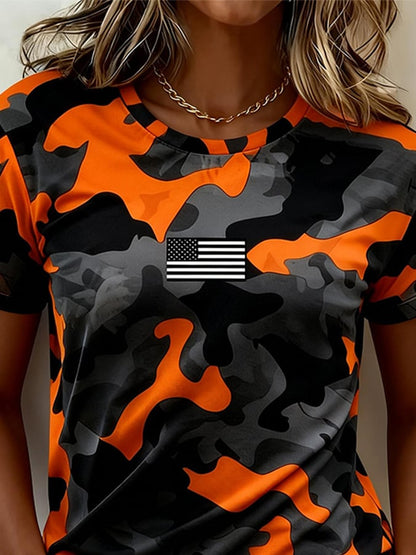 Women's Patriot Camouflage Patchwork Short-Sleeve Top