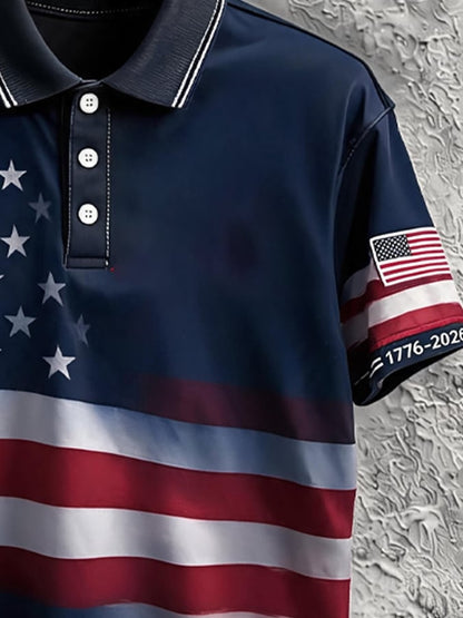 Men's Retro "Patriot" Color-Block Short-Sleeve Polo Shirt