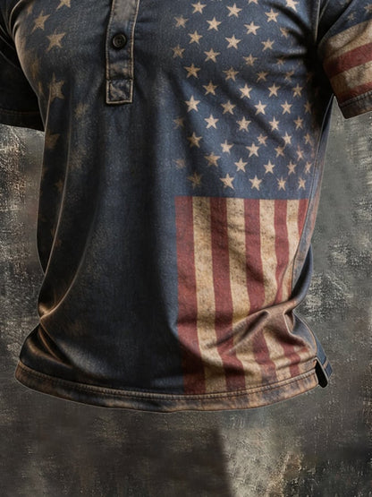 Men's Retro "Patriot" Color-Block Short-Sleeve Polo Shirt