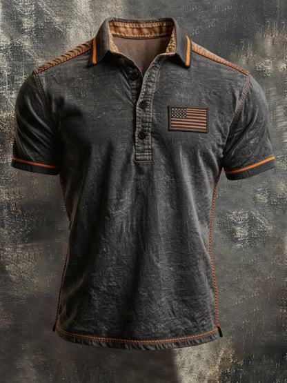 Men's Retro "Patriot" Color-Block Short-Sleeve Polo Shirt