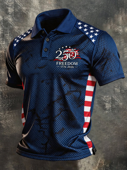 Men's Retro "Patriot" Color-Block Short-Sleeve Polo Shirt