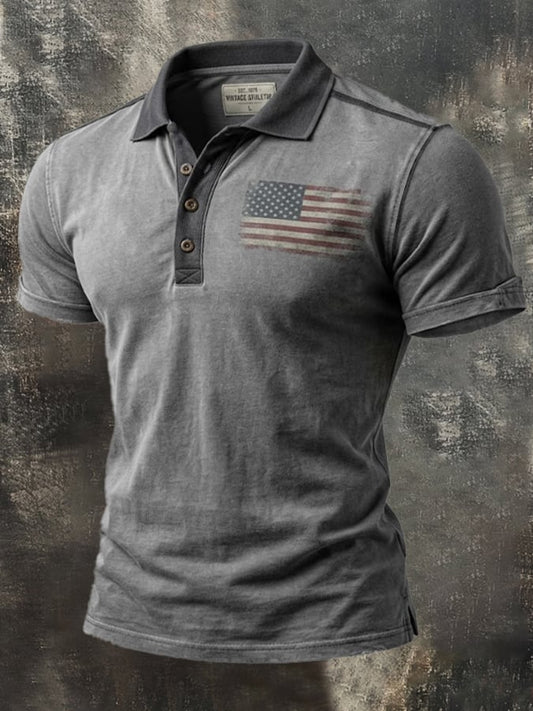 Men's Retro "Patriot" Color-Block Short-Sleeve Polo Shirt