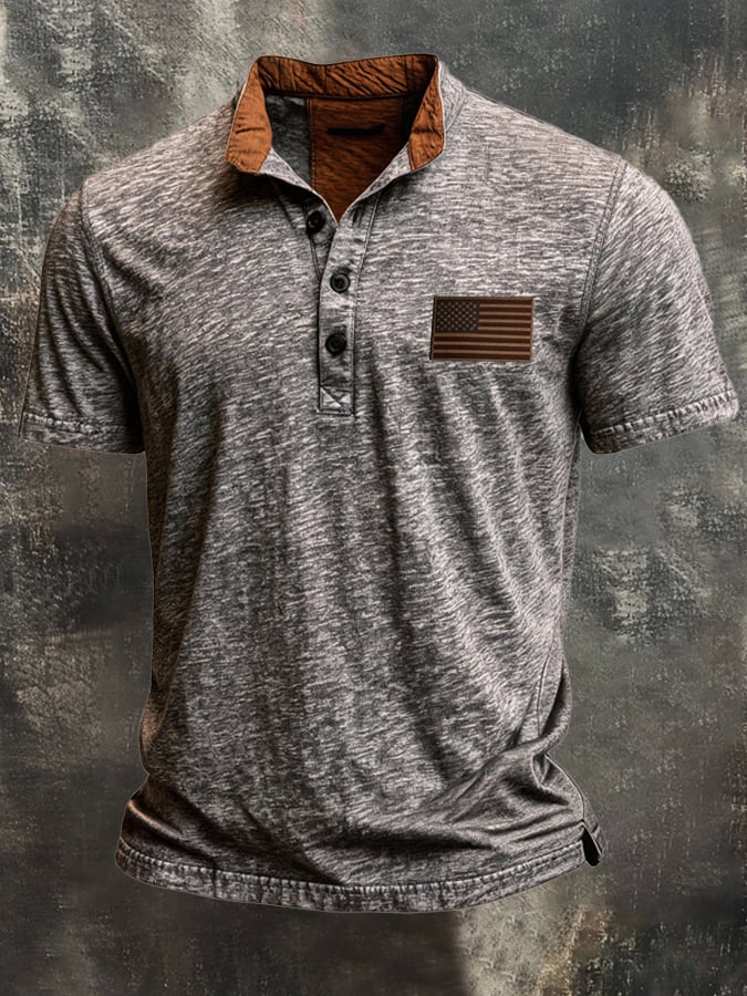 Men's Retro Color-Block "Patriot" Henley T-Shirt