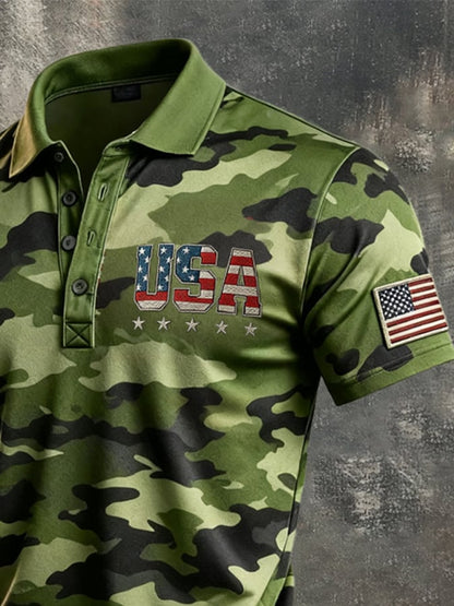 Men's Retro "Patriot" Color-Block Short-Sleeve Polo Shirt