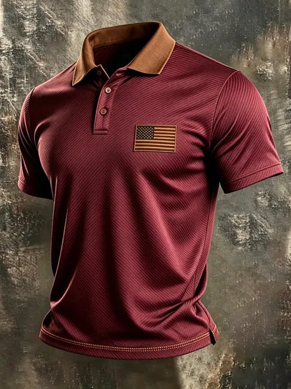 Men's Retro "Patriot" Color-Block Short-Sleeve Polo Shirt