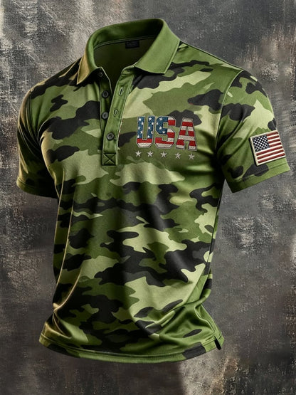 Men's Retro "Patriot" Color-Block Short-Sleeve Polo Shirt