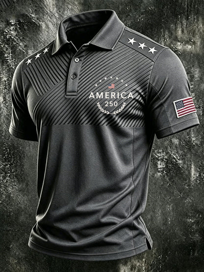 Men's American Flag Print Polo Shirt