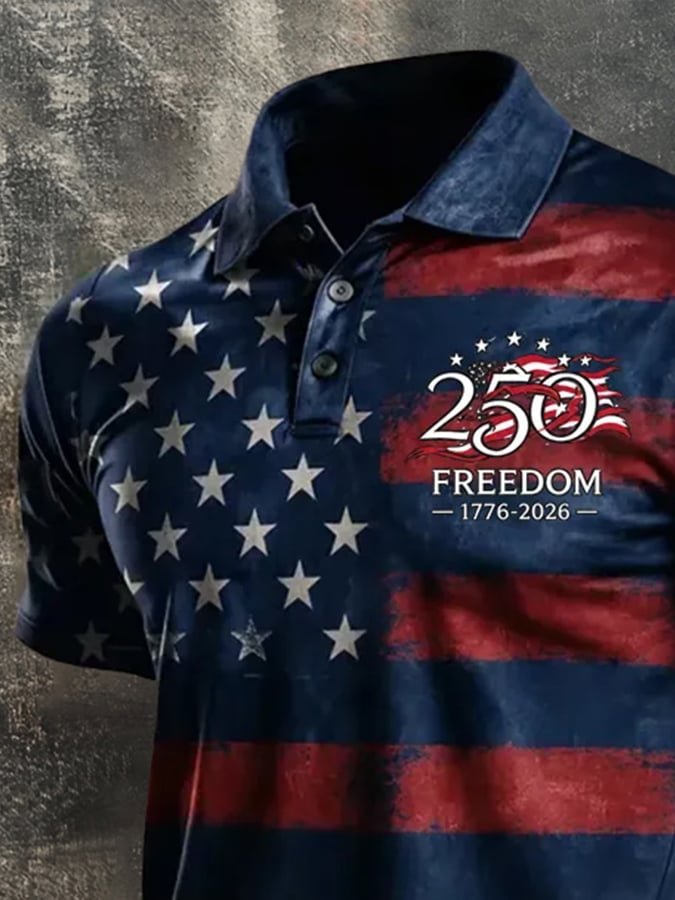 Men's Retro "Patriot" Color-Block Short-Sleeve Polo Shirt