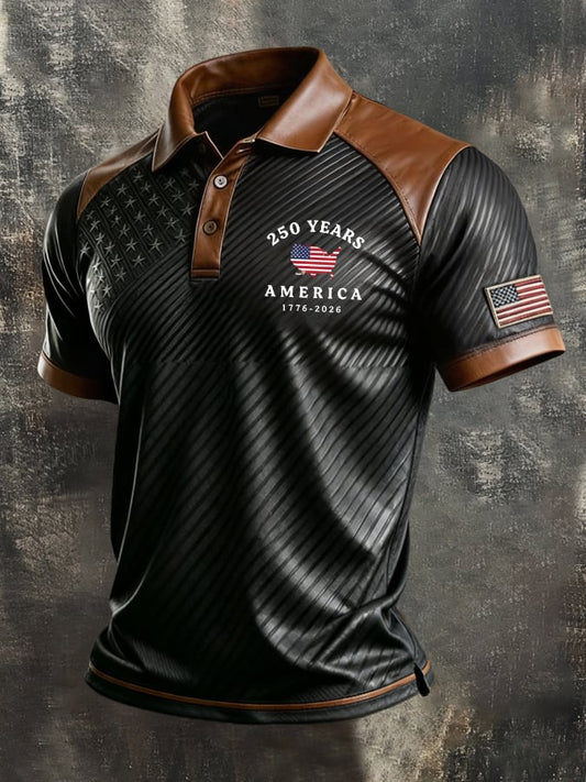 Men's Retro "Patriot" Color-Block Short-Sleeve Polo Shirt