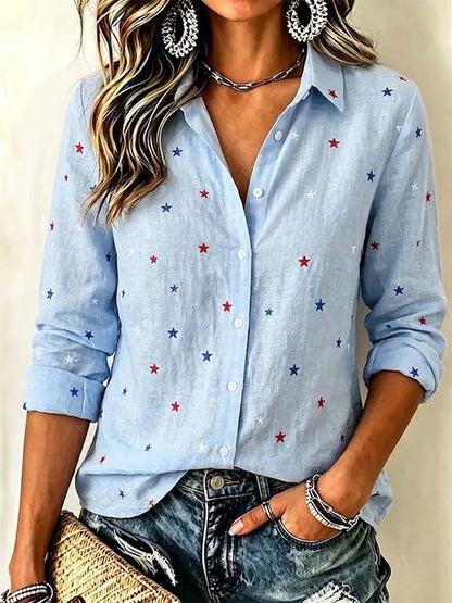 Women'S Casual Cotton And Linen Printed Shirt