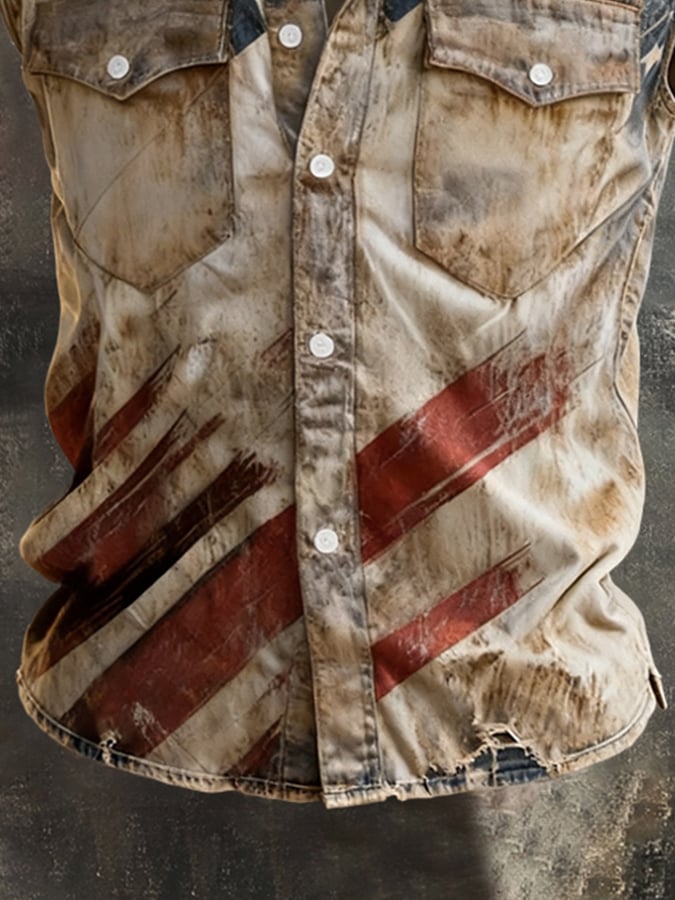 Men's Retro Patriotic Color-Block Printed Sleeveless Shirt