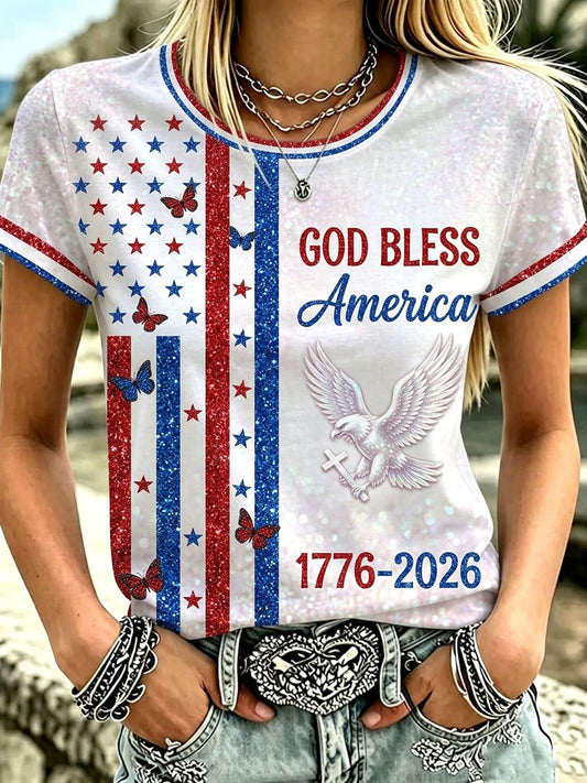 Women's U.S. 250th Anniversary Commemorative Printed Casual V-Neck Top