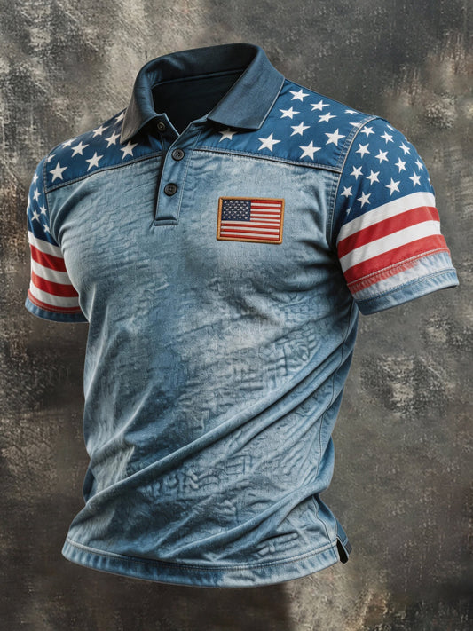 Men's Retro "Patriot" Color-Block Short-Sleeve Polo Shirt