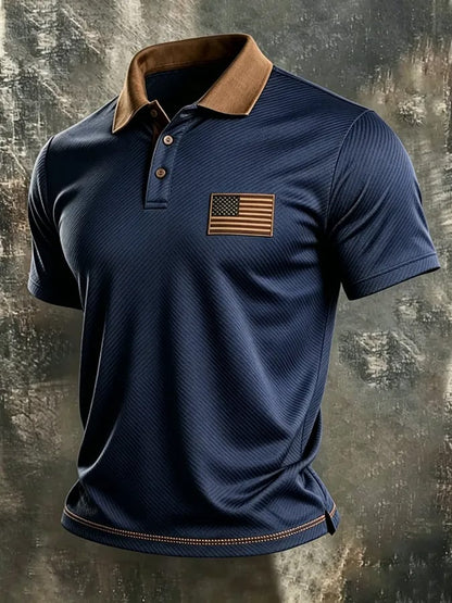 Men's Retro "Patriot" Color-Block Short-Sleeve Polo Shirt