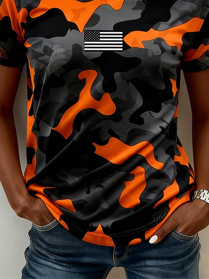 Women's Patriot Camouflage Patchwork Short-Sleeve Top