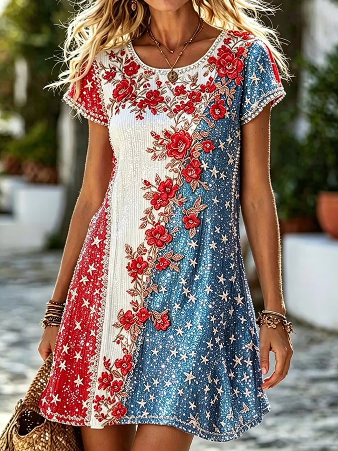 Women's 250th Anniversary Botanical Floral Digital Print Dress