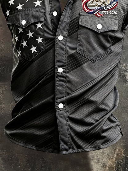 Men's Retro Patriotic Color-Block Printed Sleeveless Shirt