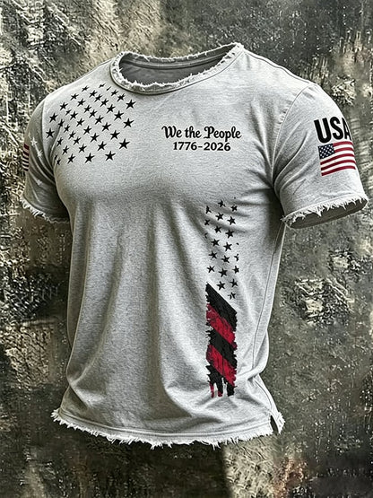 Men's  Independence Day We The People 1776-2026 Printed Casual T-Shirt