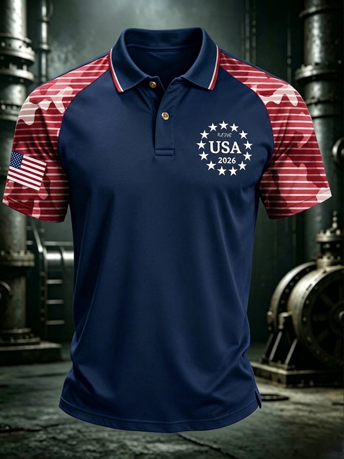 Men's250th Anniversary Print Casual Polo Shirt