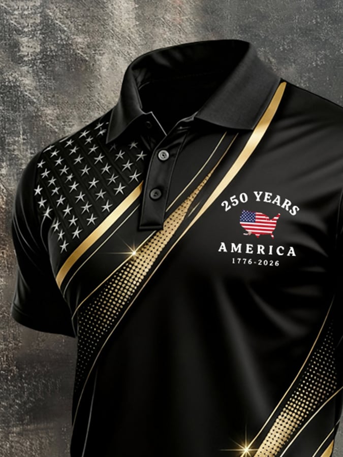 Men's Retro "Patriot" Color-Block Short-Sleeve Polo Shirt