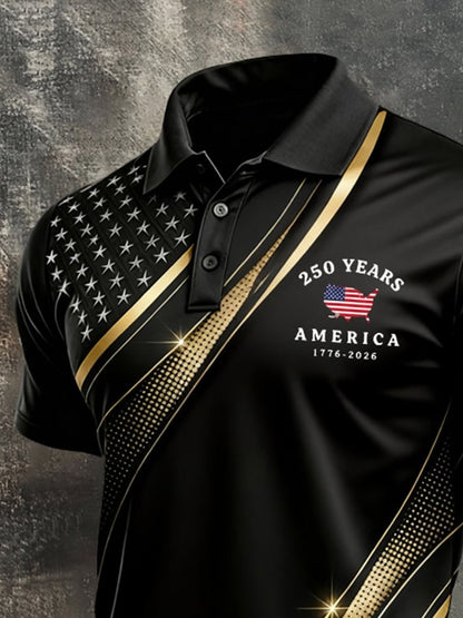 Men's Retro "Patriot" Color-Block Short-Sleeve Polo Shirt