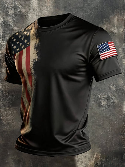 Men's Retro Patriotic Color-Block Crew Neck Short-Sleeve T-Shirt