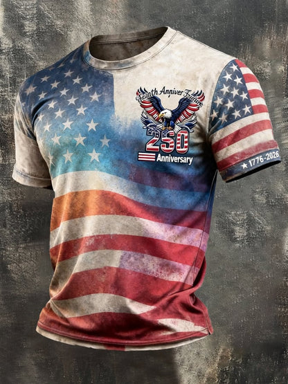 Men's Retro Independence Day Patriot Crew Neck T-Shirt